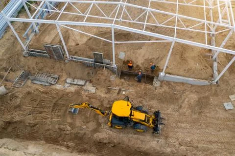 Construction site, construction of a frame building top view Stock Photos