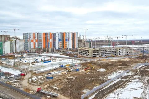 Construction site, construction of a large residential complex on the backgro Stock Photos