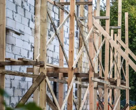 Construction site, construction platforms made of wooden boards Stock Photos