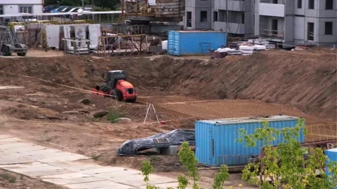 Construction site, construction, special equipment working on a construction Stock Footage 250411149