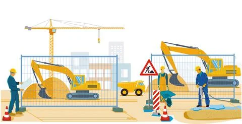 Construction site with construction workersillustration Stockillustratie