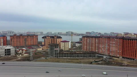 Construction site of contemporary dwelling complex aerial Stock Footage 144326544