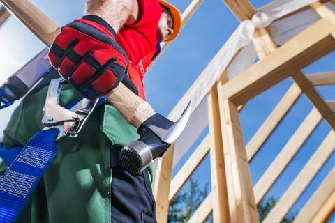 Construction Site Contractor with Large Hammer in His Hand Stock Photos
