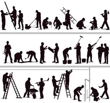 Construction site with craftsmen at work Stock Illustration