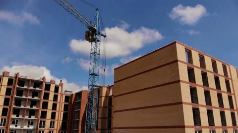 Construction site with crane and building Stock Footage 158797979