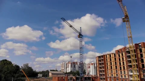 Construction site with crane and building Stock Footage 158798242