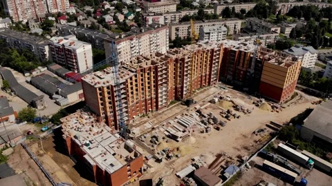 Construction site with crane and building Stock Footage 159437830
