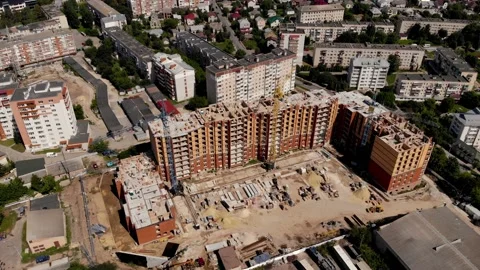 Construction site with crane and building Stock Footage 159437891
