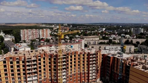 Construction site with crane and building Stock Footage 159437943