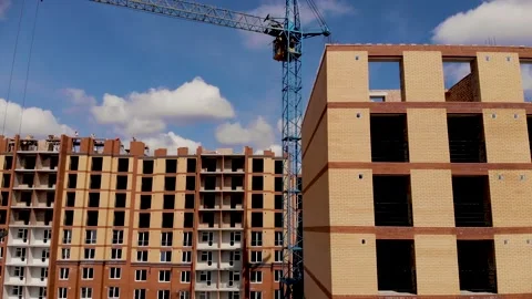 Construction site with crane and building Stock Footage 159437997