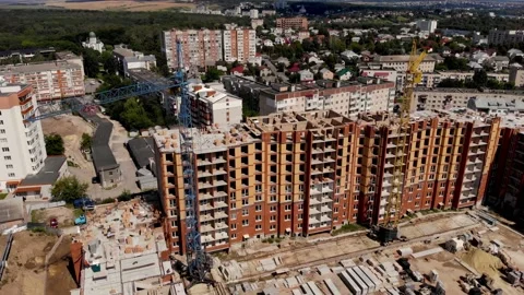 Construction site with crane and building Stock Footage 160425468