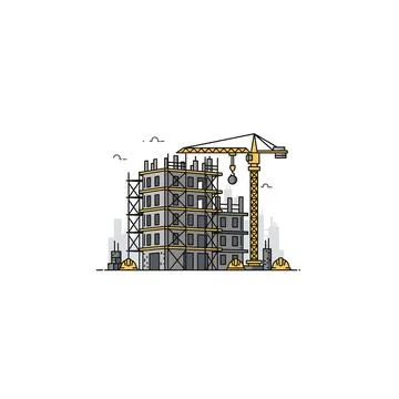 Construction site with a crane and building under development Ilustración de archivo