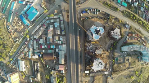 Construction site with crane  and highway shot from UAV quadcopter 動画素材 38604653