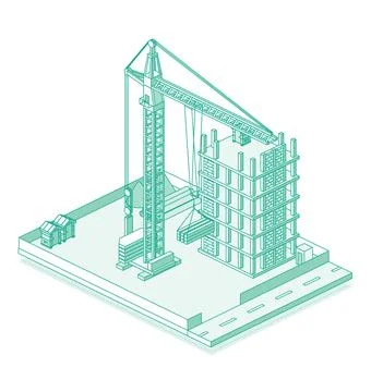 Construction site with crane and skyscraper. Process of building multi-stor.. Stock Illustration