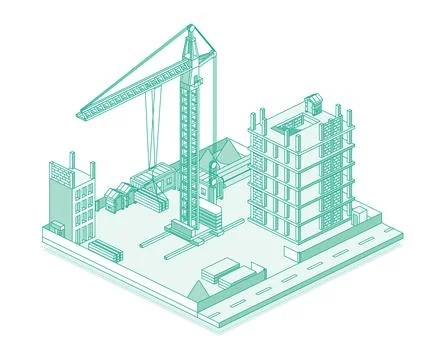 Construction site with crane and skyscraper. Process of building a multi-st.. Stock Illustration