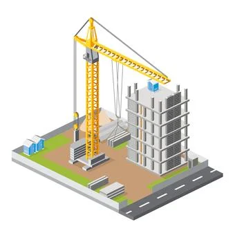 Construction site with crane and skyscraper. Process of building multi-stor.. Stock Illustration