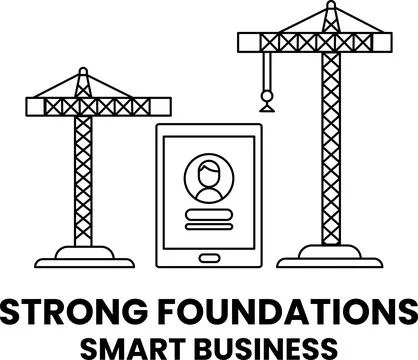 A construction site with a crane and a tablet with a person on it Stock Illustration