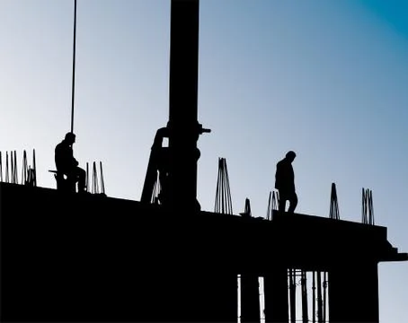 Construction site with crane and workers Foto stock