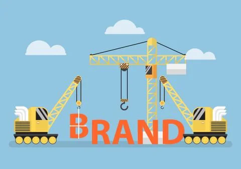 Construction site crane building big brand word Ilustración de archivo