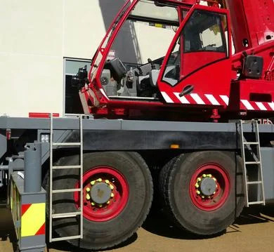 Construction Site Crane Cabin And Wheels Stock Photos