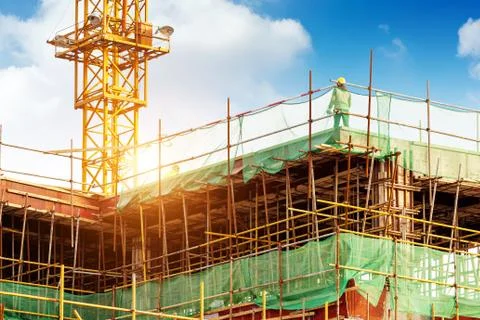 Construction site crane close-up Stock Photos