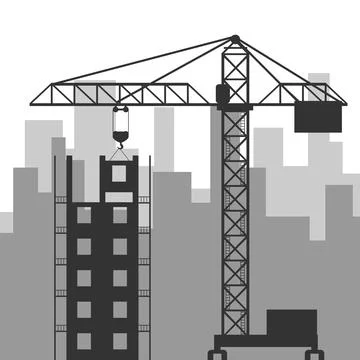 Construction site with a crane Stock Illustration