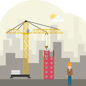 Construction site with a crane Stock Illustration
