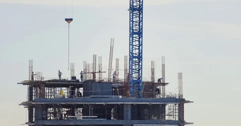 Construction Site With Crane New Building Skyscraper People Working Stock Footage 81717235