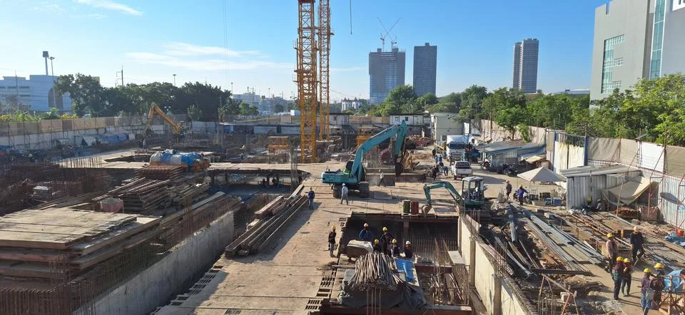 Construction site with crane Stock Photos