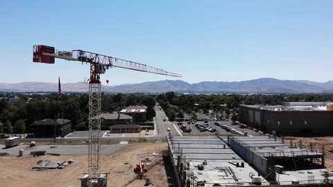 Construction Site with Crane in Reno NV - Aerial Drone Stock Footage 117332085