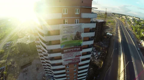 Construction site with crane shot from UAV quadcopter 動画素材 38604379