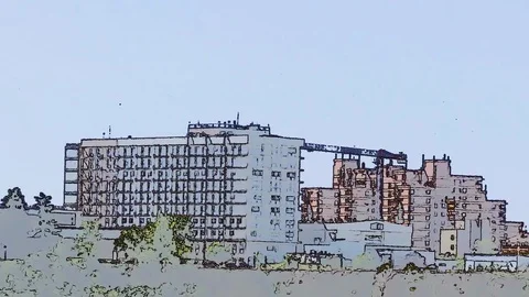 Construction Site Crane at Work Timelapse Cartoon Stylized Stock Footage 118359903