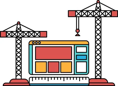 A construction site with cranes and a computer monitor Stock Illustration