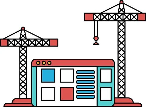 A construction site with cranes and a computer monitor Stock Illustration