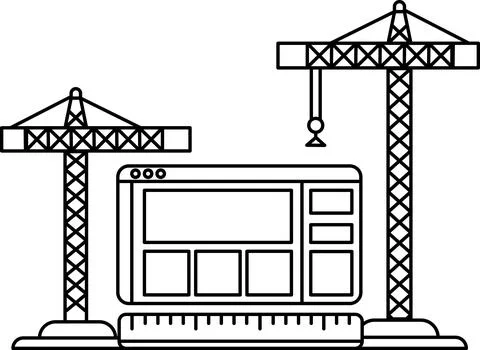 A construction site with cranes and a computer monitor 库存插图