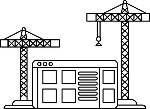 A construction site with cranes and a computer monitor Stock Illustration