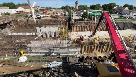 Construction site with cranes and other construction equipment Stock Footage 247625342