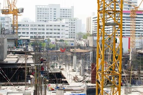 Construction site with  cranes Stock Photos