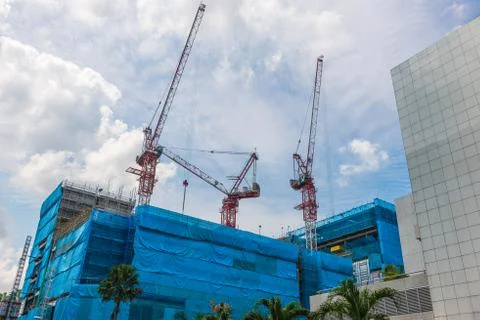 Construction site with cranes Stock Photos