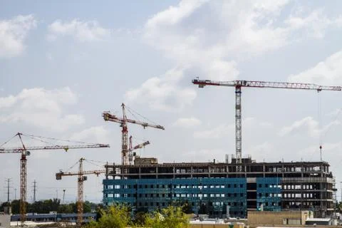 Construction site with cranes . Stock Photos