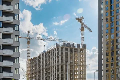 Construction site with cranes Stock Photos