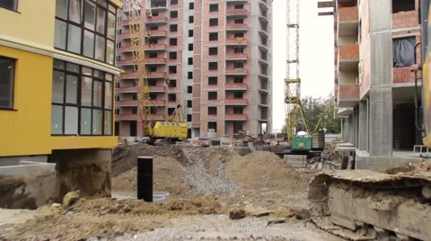 Construction site with cranes on sky background Stock-Footage 68806851