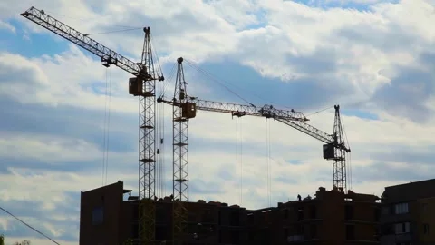 Construction site with cranes on sky background. Stock Footage 259390181