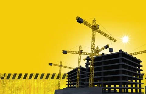 Construction site with cranes yellow abstract construction background with co 스톡 일러스트
