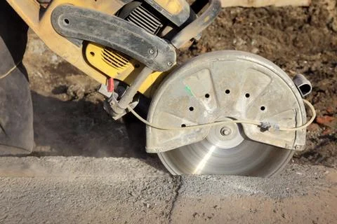 Construction site, cut tool for pavement Stock Photos