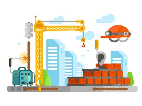 Construction site design with bricks Stock Illustration