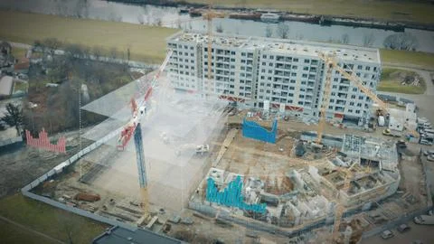 Construction site development graphic, building site blueprint progress Stock Photos