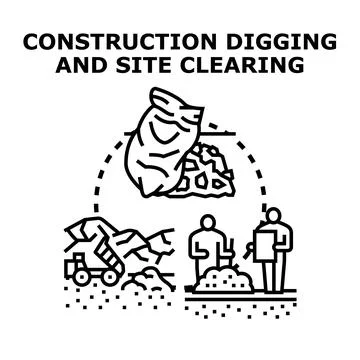 Construction site development including digging and clearing process Stock Illustration