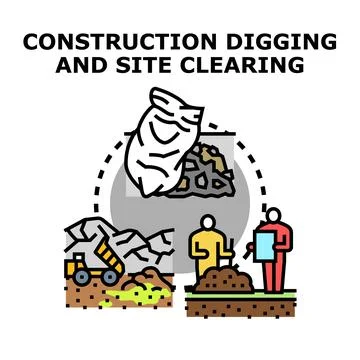 Construction site development including digging and clearing process Stock Illustration