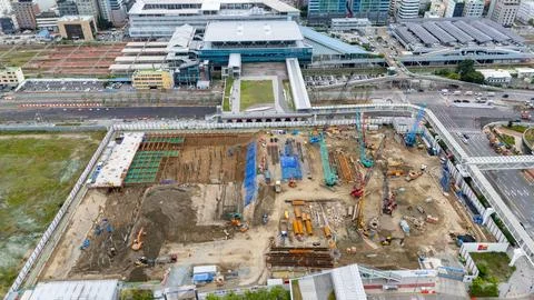 Construction site development near busan station south korea Stock Photos